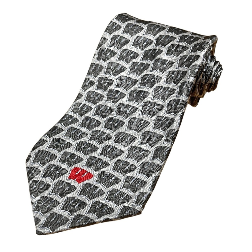 Vintage Ralph Marlin University of WI Tonal W Logo Silk Necktie Classic US Made